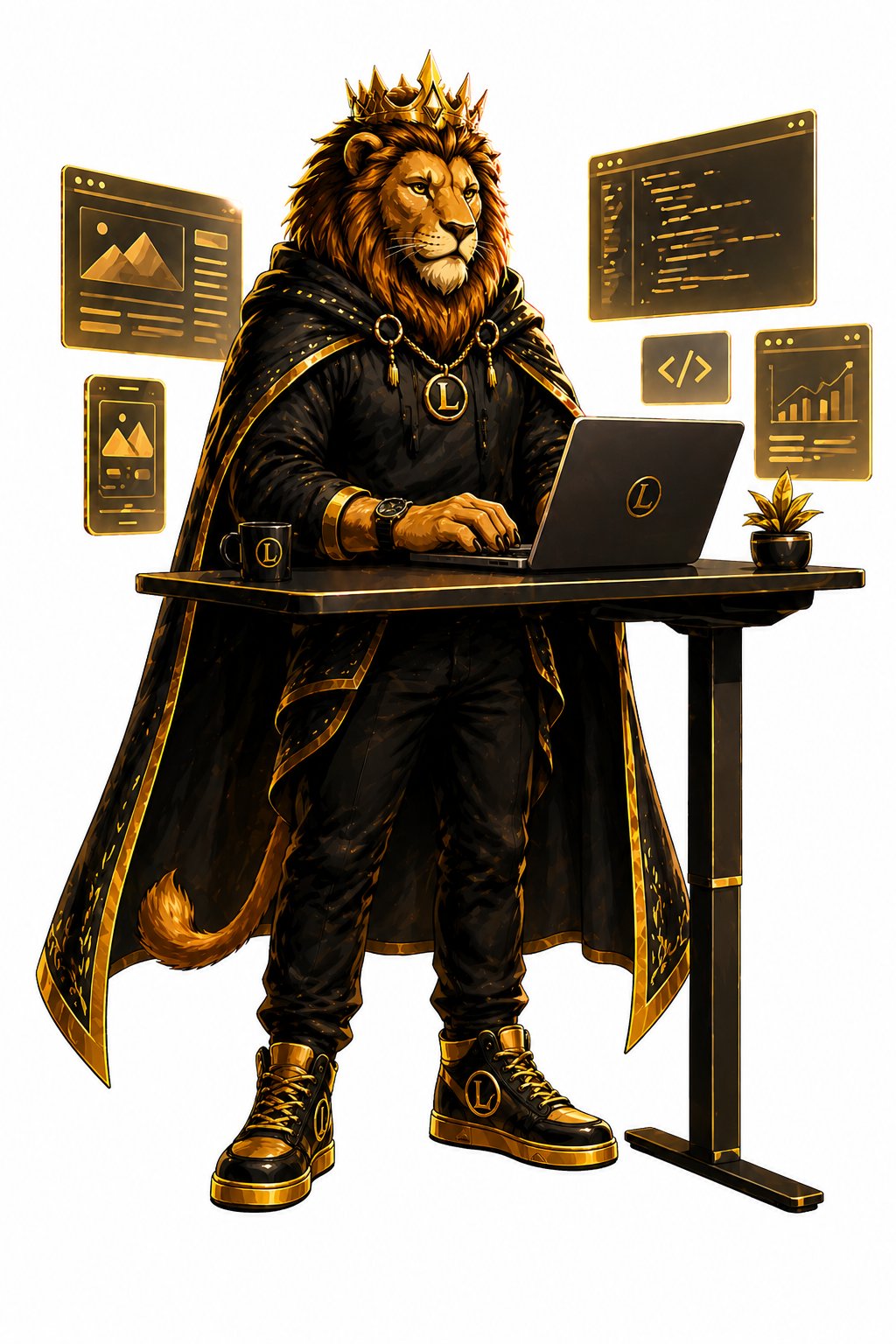 Loki Vision Studios mascot building at his desk